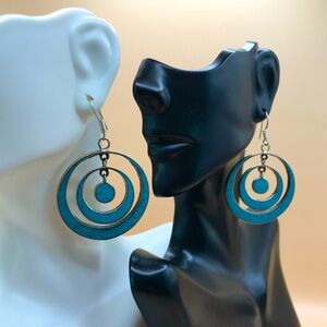 Silver-Tone & Blue Circular Drop Earrings